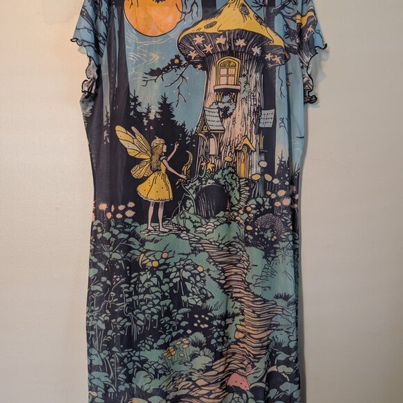 Dressed In Lala Believe In Magic Mesh Mini Dress Size XL Lettuce Edge Hem Sleeve - Picture 10 of 11